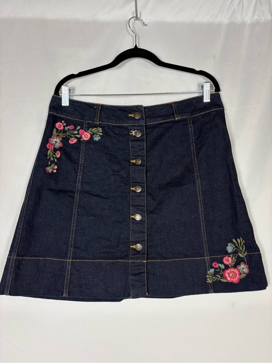 kate spade Dresses & Skirts - kate spade Dark Blue Denim A-Line Skirt with Pink Floral Embroidery